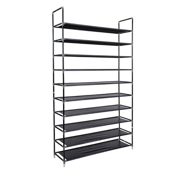 Usajoyen Black Fabric 10 Tiers Shoe Storage Rack
