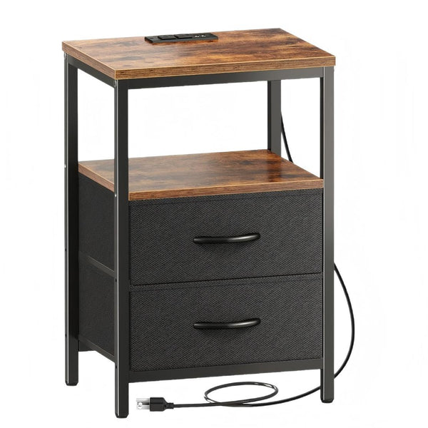 Usajoyen Narrow End Table with Charging Station and 2 Drawers