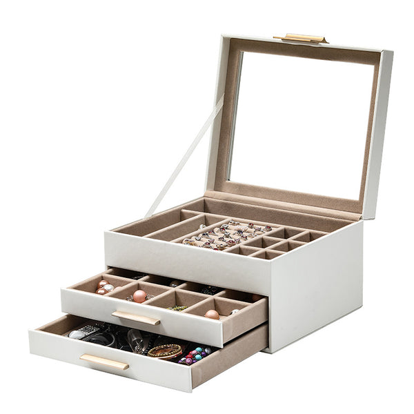 Usajoyen 3-Layer Jewelry Box with Glass Lid for Big Jewelry