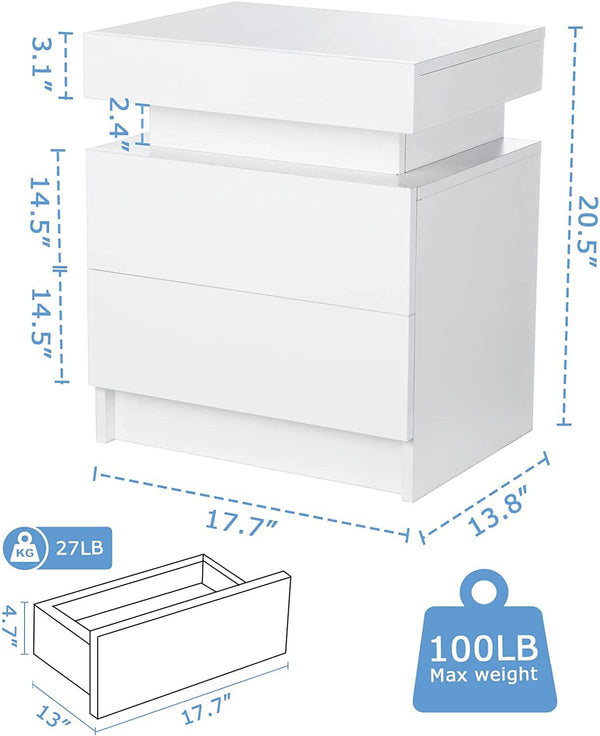 Usajoyen Nightstand with LED Lights, Adjustable Light Colors