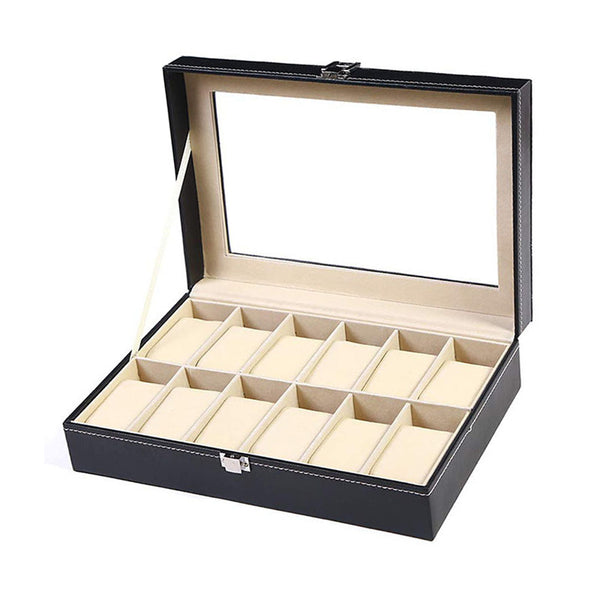 Usajoyen 12-Slot Watch Case with Large Glass Lid