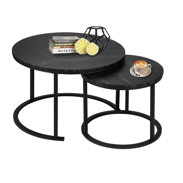 Usajoyen Round Coffee Tables with Hidden Storage and Top Tray, Set of 2