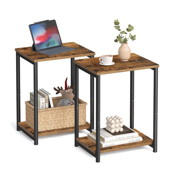 Usajoyen Industrial Brown Side Table with Mesh Shelf