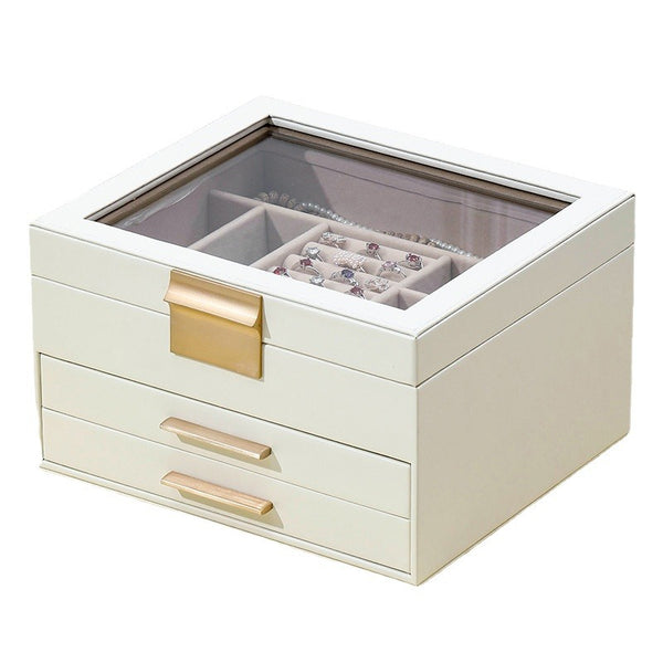 Usajoyen 2-Layer Jewelry Box with Glass Lid, 1 Drawer