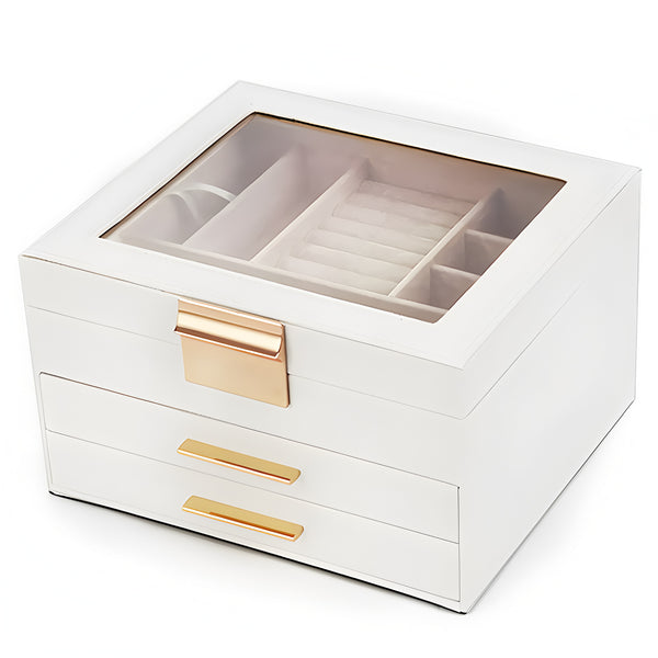 Usajoyen 2-Layer Jewelry Organizer with Glass Lid and Removable Tray