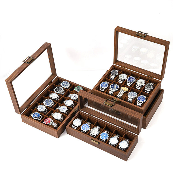 Usajoyen 6-Slot Solid Wood Watch Case with Glass Lid