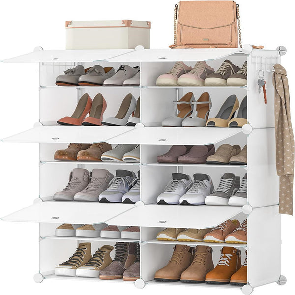 Usajoyen-Plastic Shoe Rack with Multiple Compartments and Doors